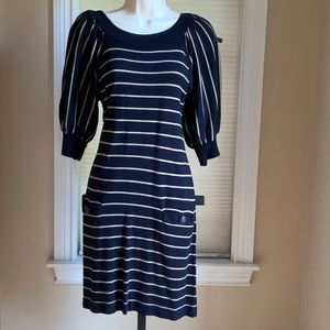 Stylish Striped Sweaterdress with puffy sleeves